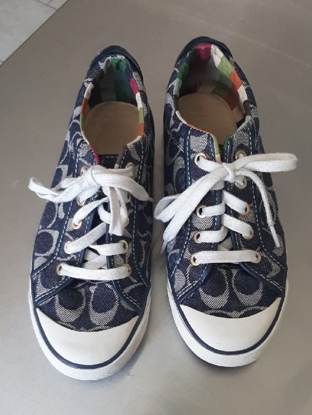 Coach🌟Navy Signature Canvas Lace-Up Sneakers Sz 8 - Picture 4 of 11